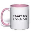 Чашка с цветной ручкой I love my Jaguar Нежно розовый фото
