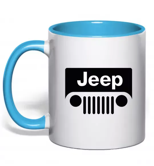 Чашка с цветной ручкой Jeep машина Голубой фото
