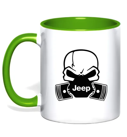 Чашка с цветной ручкой Jeep skull Лаймовый фото