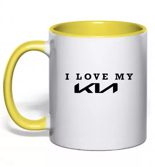 Чашка з кольоровою ручкою I love my KIA Сонячно жовтий фото