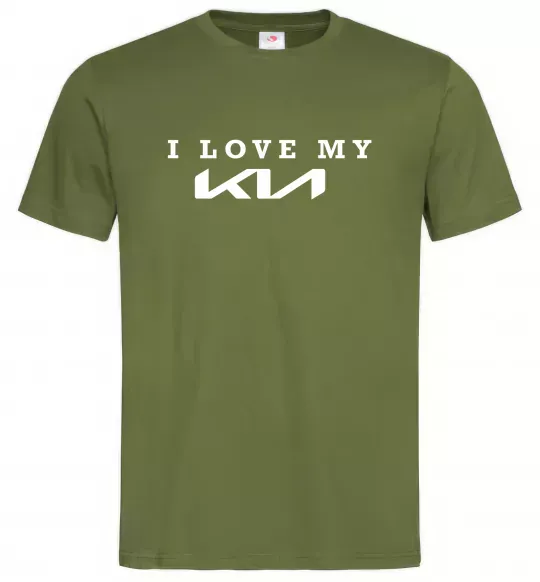 Мужская футболка I love my KIA Оливковый фото