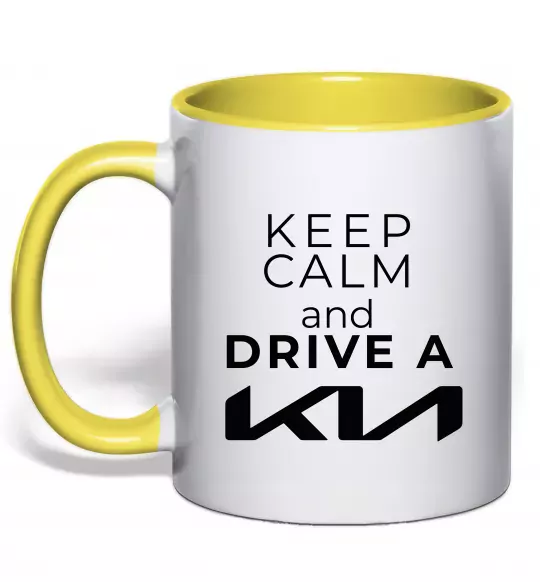 Чашка з кольоровою ручкою Keep calm and drive KIA Сонячно жовтий фото