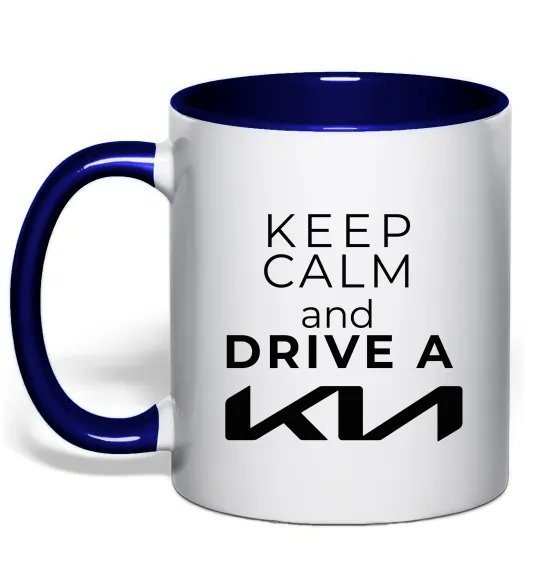 Чашка з кольоровою ручкою Keep calm and drive KIA Глибокий темно-синій фото