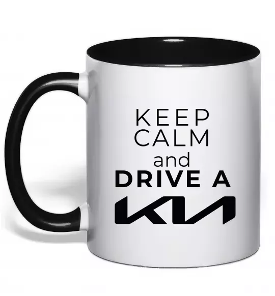 Чашка з кольоровою ручкою Keep calm and drive KIA Чорний фото