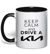 Чашка з кольоровою ручкою Keep calm and drive KIA Чорний фото