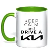 Чашка с цветной ручкой Keep calm and drive KIA Лаймовый фото