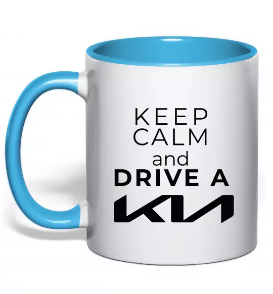 Чашка з кольоровою ручкою Keep calm and drive KIA Блакитний фото