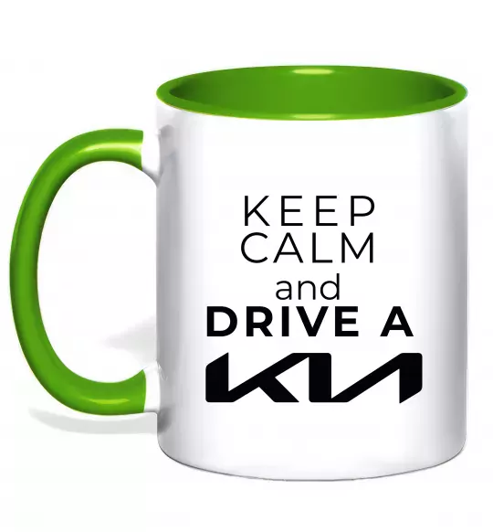 Чашка з кольоровою ручкою Keep calm and drive KIA Зелений фото