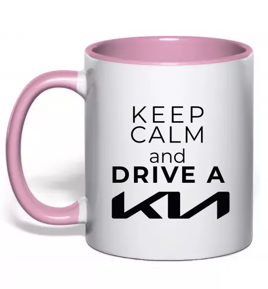 Чашка з кольоровою ручкою Keep calm and drive KIA Ніжно рожевий фото