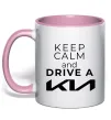 Чашка з кольоровою ручкою Keep calm and drive KIA Ніжно рожевий фото