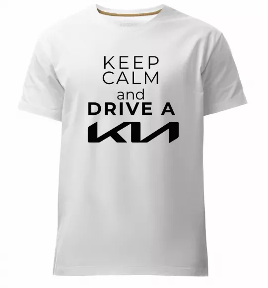 Мужская премиум футболка Keep calm and drive KIA Белый фото
