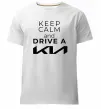 Мужская премиум футболка Keep calm and drive KIA Белый фото