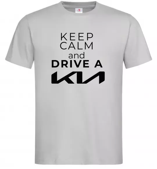 Мужская футболка Keep calm and drive KIA Серый фото