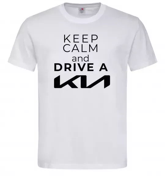 Мужская футболка Keep calm and drive KIA Белый фото