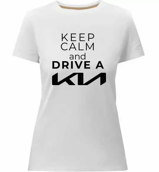 Жіноча преміум футболка Keep calm and drive KIA Білий фото