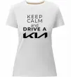 Жіноча преміум футболка Keep calm and drive KIA Білий фото
