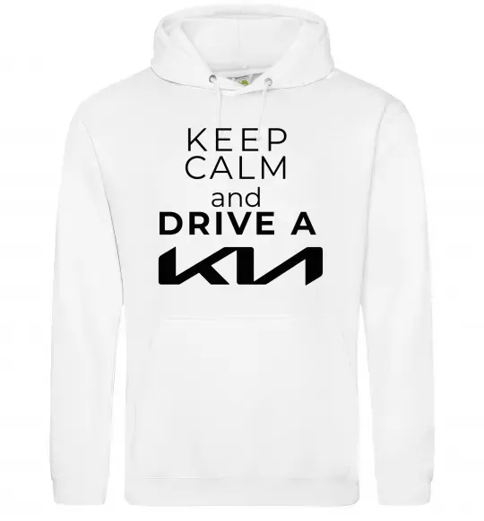 Мужская толстовка (худи) Keep calm and drive KIA Белый фото