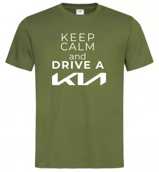 Мужская футболка Keep calm and drive KIA Оливковый фото
