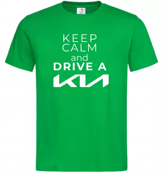 Мужская футболка Keep calm and drive KIA Зеленый фото