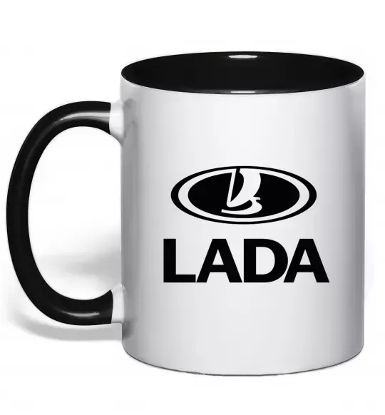 Чашка с цветной ручкой Lada logo Черный фото