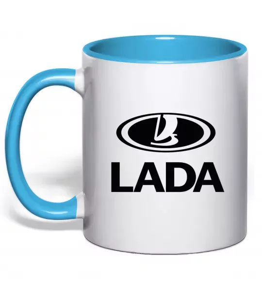 Чашка с цветной ручкой Lada logo Голубой фото