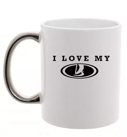 Чашка з кольоровою ручкою Love my Lada Срібло фото