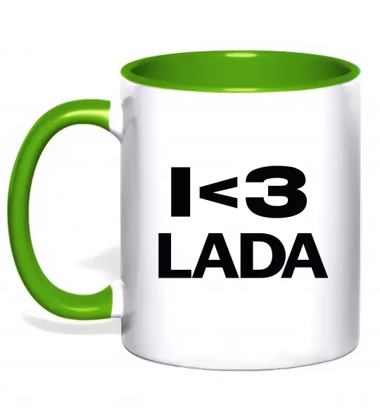 Чашка з кольоровою ручкою I <3 Lada Зелений фото