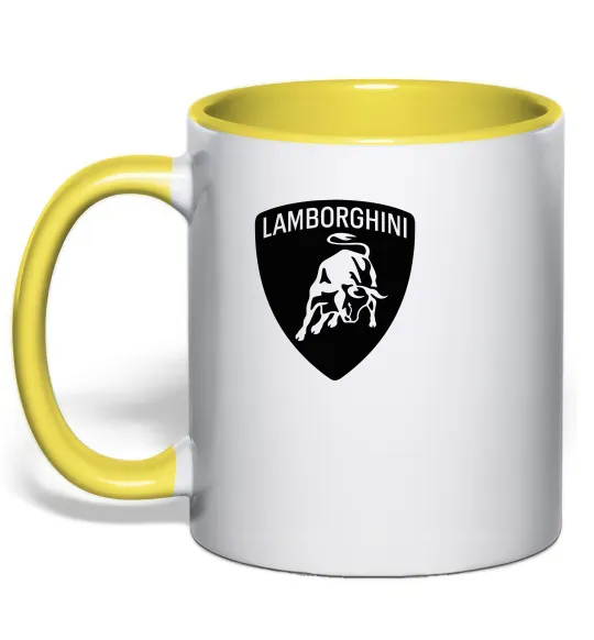 Чашка с цветной ручкой Lamborghini logo Лимонный фото