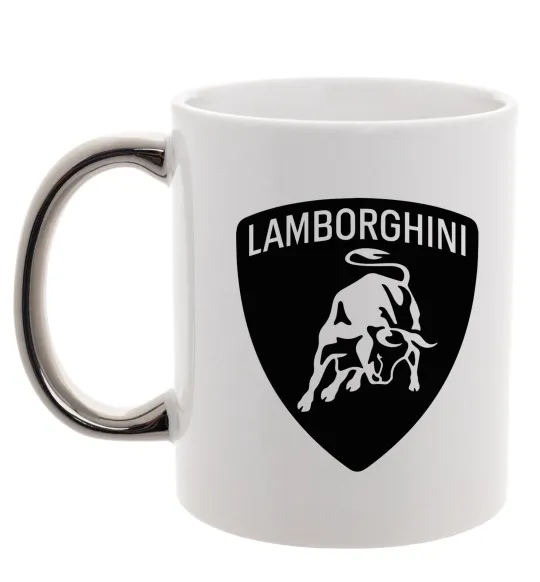 Чашка з кольоровою ручкою Lamborghini logo Срібло фото