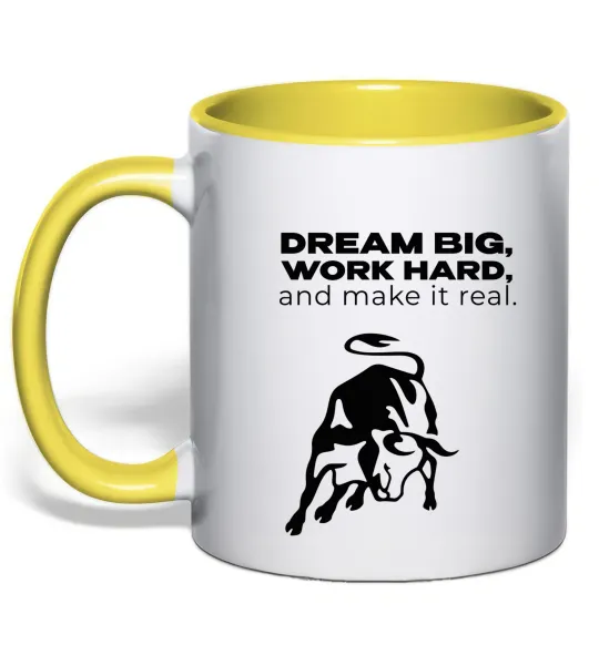 Чашка з кольоровою ручкою Make it real Лимонний фото