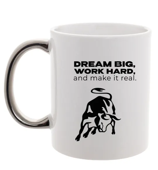 Чашка з кольоровою ручкою Make it real Срібло фото