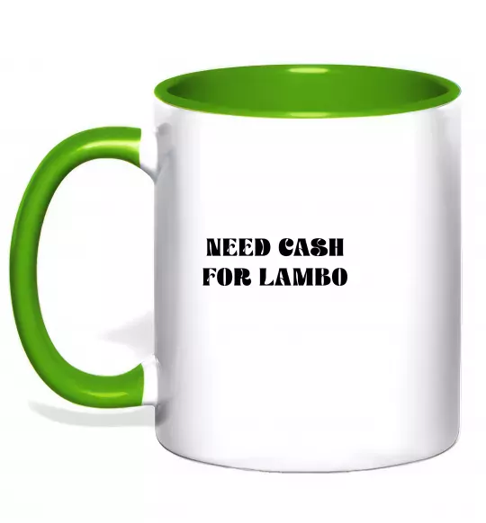 Чашка с цветной ручкой Need cash for lambo Зеленый фото