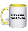 Чашка з кольоровою ручкою Need cash for lambo Лимонний фото