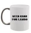 Чашка з кольоровою ручкою Need cash for lambo Срібло фото