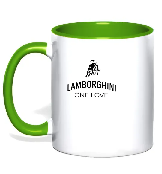 Чашка с цветной ручкой Lamborghini one love Лаймовый фото