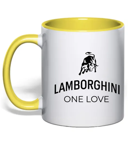 Чашка с цветной ручкой Lamborghini one love Лимонный фото