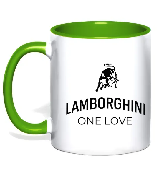 Чашка с цветной ручкой Lamborghini one love Лаймовый фото