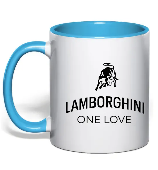 Чашка с цветной ручкой Lamborghini one love Голубой фото