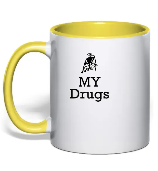 Чашка з кольоровою ручкою Lambo my drugs Лимонний фото