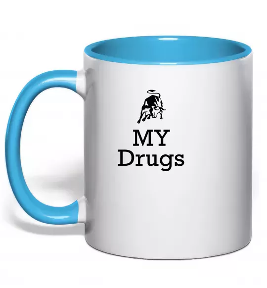 Чашка з кольоровою ручкою Lambo my drugs Блакитний фото