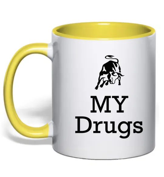 Чашка з кольоровою ручкою Lambo my drugs Лимонний фото