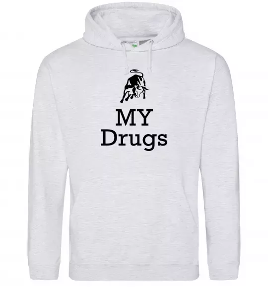 Мужская толстовка (худи) Lambo my drugs Серый меланж фото