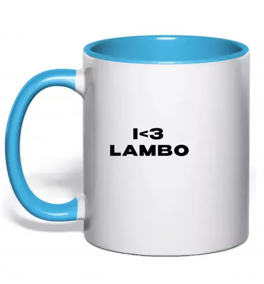 Чашка з кольоровою ручкою I <3 Lambo Блакитний фото
