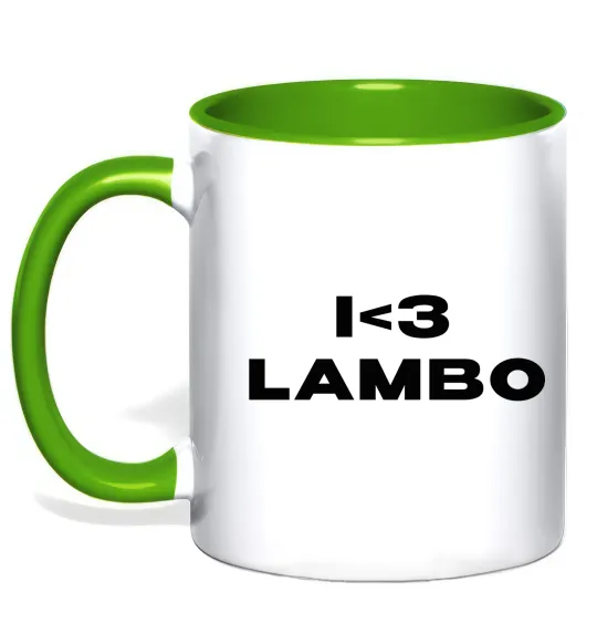 Чашка с цветной ручкой I <3 Lambo Лаймовый фото