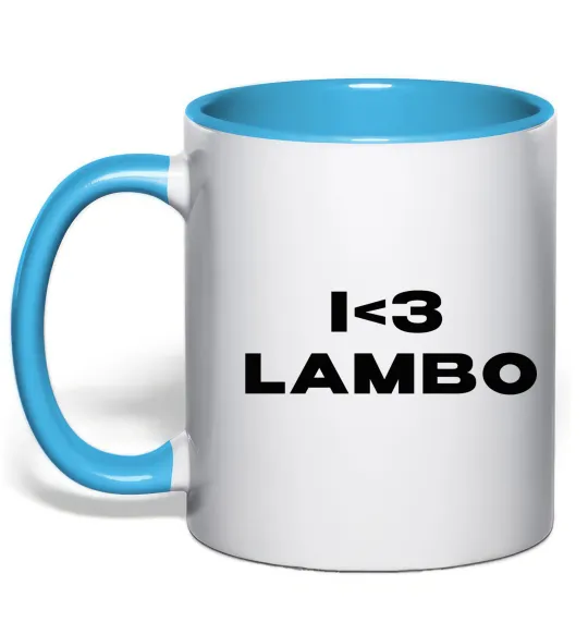 Чашка с цветной ручкой I <3 Lambo Голубой фото