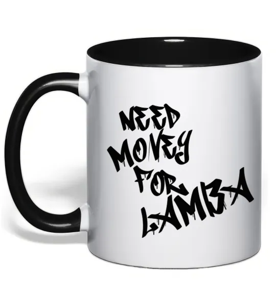 Чашка з кольоровою ручкою Need money for Lamba Чорний фото