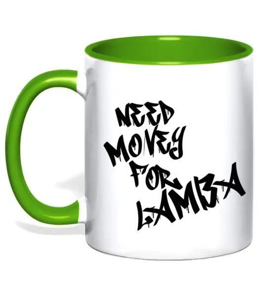 Чашка з кольоровою ручкою Need money for Lamba Лаймовий фото