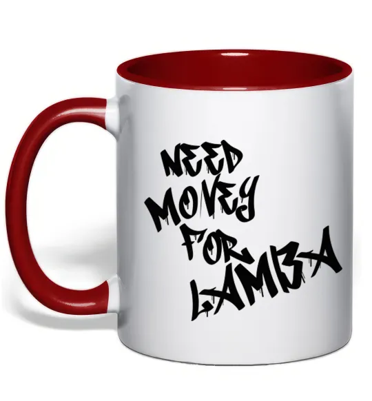 Чашка з кольоровою ручкою Need money for Lamba Червоний фото