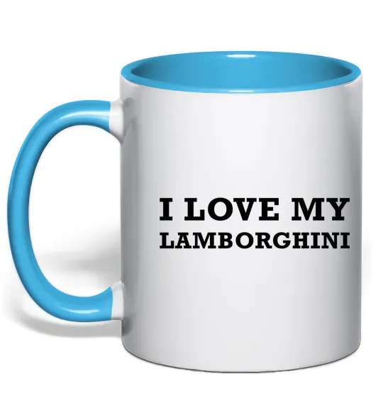 Чашка з кольоровою ручкою I love Lamborghini Блакитний фото