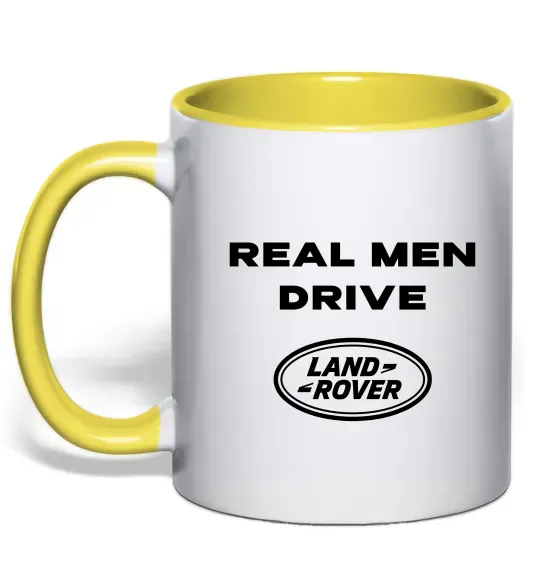 Чашка з кольоровою ручкою Real men drive Land Rover Сонячно жовтий фото
